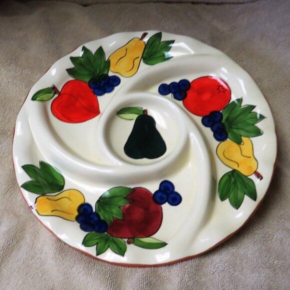 Fruit Themed Divided Dish, 10" diameter, Retro 1960s - Picture 1 of 2
